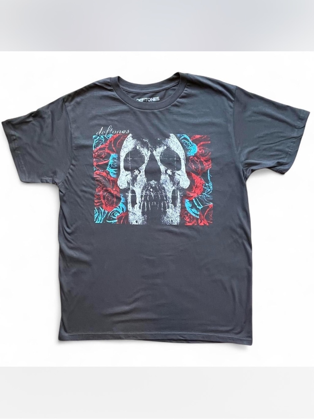 Deftones Skull Roses Graphic Band T-Shirt Charcoal Grey Large Manhead Merch NWOT